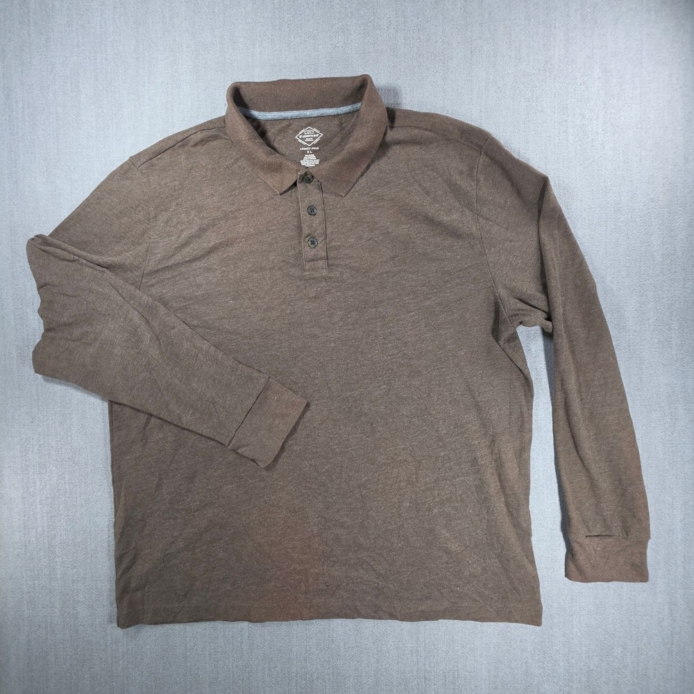 St. John's Bay Legacy Polo Mens XL Brown Long Sleeve Cotton Blend Shirt‎